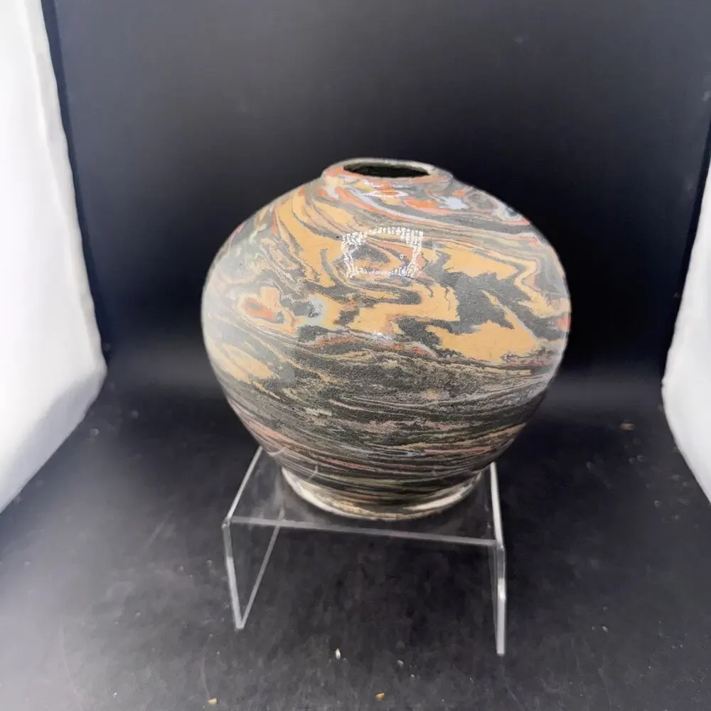 KLER Studio Art Pottery Agateware Neriage Vase Signed Dated 1997 #26 Hand Thrown